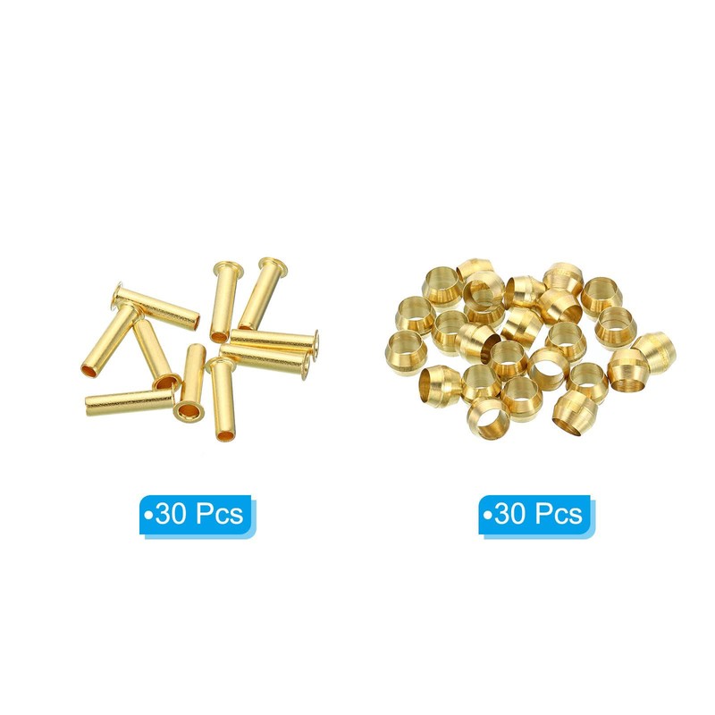 TA-VIGOR 4mm Tube OD Compression Sleeves and Ferrules, 60PCS Brass