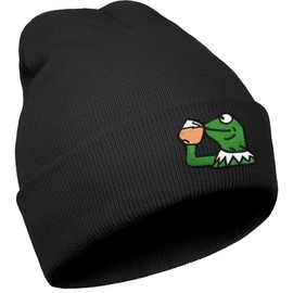 OPASCUBT Frog Anime Beanie Kerrmit The Frog Hat Beanie Funny Frog Sipping Tea Knitted Winter Black Cap Kermmit Gift for Men Women