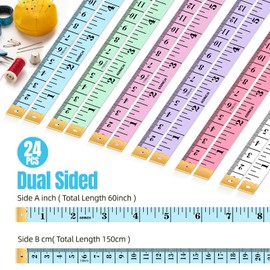 VASTFLY 24 pcs Soft Tape Measure, Measuring Tape with Dual Graduations of 60 inches/150 cm, 6 Colors, for Tailoring Fabric Body Measurements