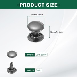 sourcing map 100 Sets Double Cap Leather Rivets, 10x10mm Round Cap Metal Studs Rivets for Leather Craft Repair DIY Purse Belts Bags Shoes, Black