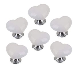 POFET 6 Pieces Heart Shaped Chest of Drawers Drawer Cabinet Knobs Vintage Door Handle Ceramic Furniture Handles for Kitchen Wardrobe Cupboard Nursery Decoration - White