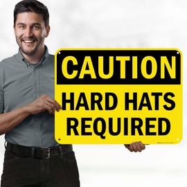 Caution Hard Hats Required OSHA Sign, 18x24 Inches, 55 mil thick HDPS (high density polystyrene), Made in USA by My Sign Center