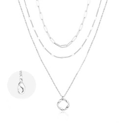 Layered Gold Necklaces for Women Stackable Dainty 14K Gold Silver Plated Trendy Circle Paperclip Pendant Choker Necklace Layering Beach Cute Fashion Pendant Choker Necklaces Trendy Jewelry Set Gifts for Women (Silver)