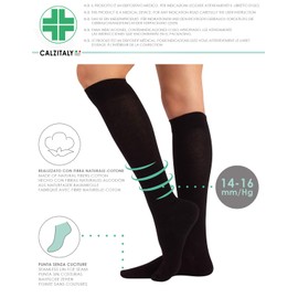Medical support cotton knee high socks | compression cotton socks | 14-16 mmHg | made in italy | (L, Black)