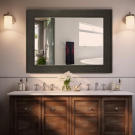 WallBeyond Bathroom Mirror for Wall 30 × 40 Inch, Rectangle Black Rattan PS Framed Vanity Mirror for Wall Decor Bathroom, Living Room, Entryway, Farmhouse, Bedroom