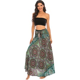 Adigaber Long Printed Skirt Women's Chiffon Bohemian One Size Maxi Skirt Adjustable Strap Dress Holiday Summer Skirt Beach Dresses, Green
