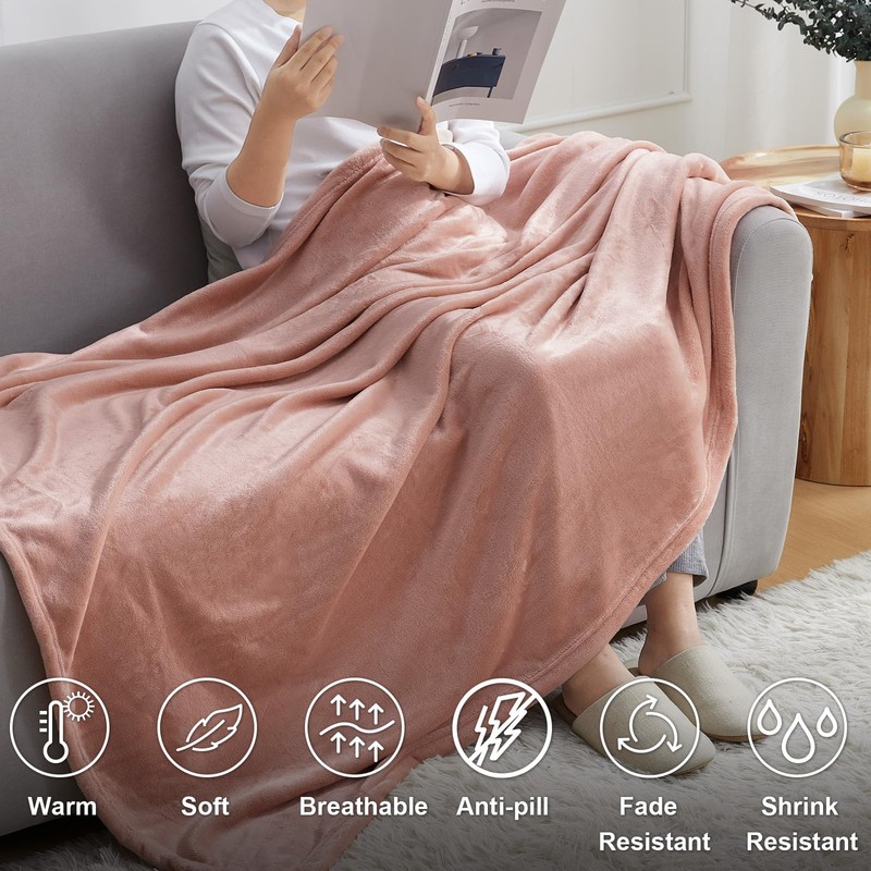 EHEYCIGA Fleece Blanket Dusty Pink Throws for Sofas Fluffy Warm