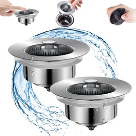 2 Pcs Sink Bounce Core Drain Strainer, 3-in-1 Kitchen Sink Drain Strainer Stopper, Press-Type Sink Seal Filter, Stainless Steel Kitchen Sink Drain Strainer & Stopper Kit (4.25 * 2.16 * 2.75inch)