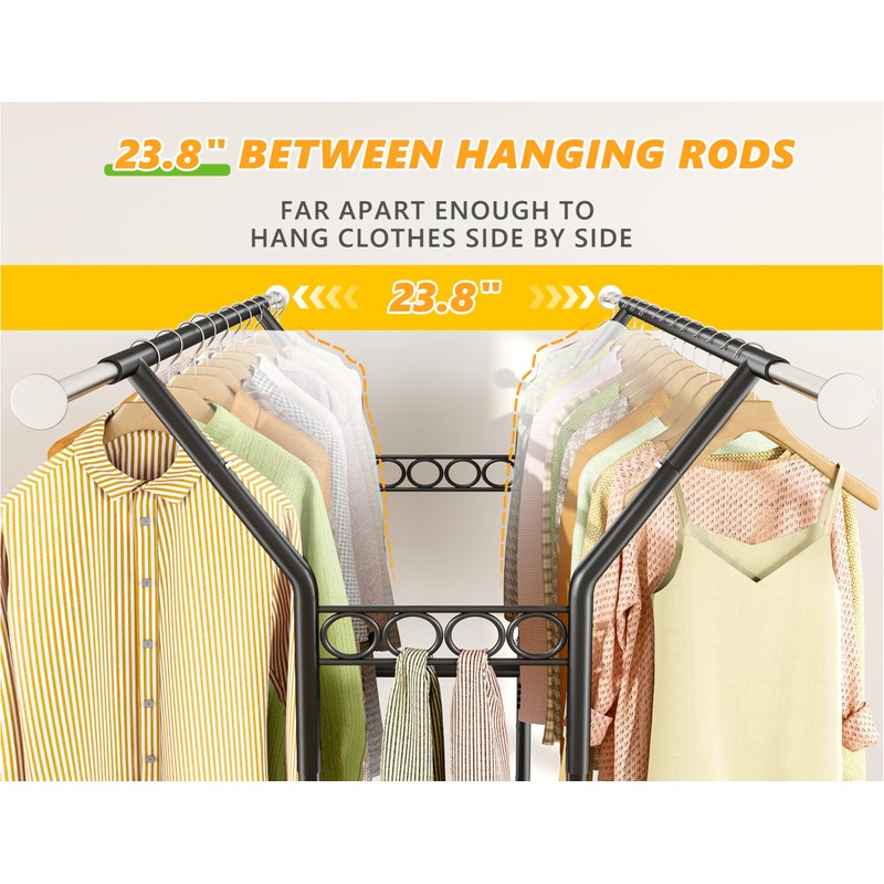 Raybee Clothes Racks for Hanging Clothes with Shelves 400LBS, Adjustable