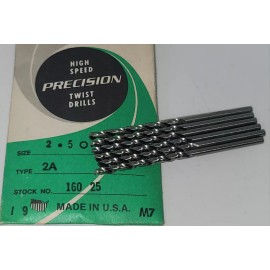 Precision Twist Drill 2.50mm Jobber Length Drill Bits HSS Bright Finish Precision Twist Tools Lot of 6