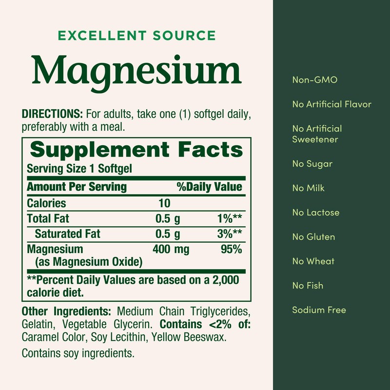 Nature's Bounty Magnesium 400 mg, 75 Softgels