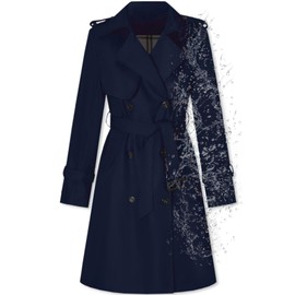 Betusline Women's Trench Coat Waterproof Double Breasted Classic Windbreaker Lapel Dress Outerwear with Belt, Navy, 2XL