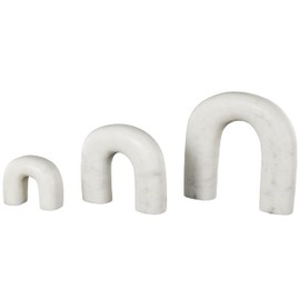 Deco 79 Marble Abstract Decorative Sculpture Arched Home Decor Statues with Various Sizes, Set of 3 Accent Figurines 7",5",3" H, White