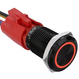 APIELE 10 Amp 16mm Latching Push Button Switch 12V Angel Eye LED Waterproof Round Self-Locking 1NO (Black Aluminum, Red)