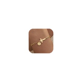 Gold Cross Initial Bracelet for Women Christian Gifts Dainty Link Chain Cross Charm Bracelets Religious Communion Gifts Easter Basket Stuffers