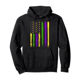 Retro US Flag Mardi Gras Carnival American Flag Festival Pullover Hoodie