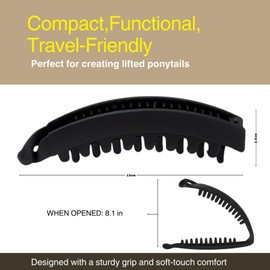 Bestac Banana Clip 2pc Set (Black & Tort) – Retro 80’s Style Hair Clips for Women, Secure Durable No Crease Clips for Styling, Ponytails & Updos (Black and Tortoise)