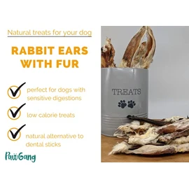 PawGang PawGang - Rabbit Ears with Fur 200g (14-16 Furry Ears) - 100% Natural EU Sourced Treats for Dogs Puppies Adult Old Small Large - Tasty Air Dried Chews - Healthy Hypoallergenic - Grain Free - Barf Raw