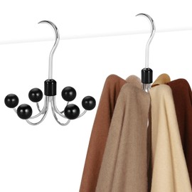 TOPIA HANGER Hoodie Hangers 2-Pack with 6 Wood Balls, 360°Swivel Purse Hanger, Scarf Hanger, Closet Hooks, Handbag Organizer, Bra Hanger, Accessory Organizers for Scarf, Tanktop, Hat, Hoodie CT43B
