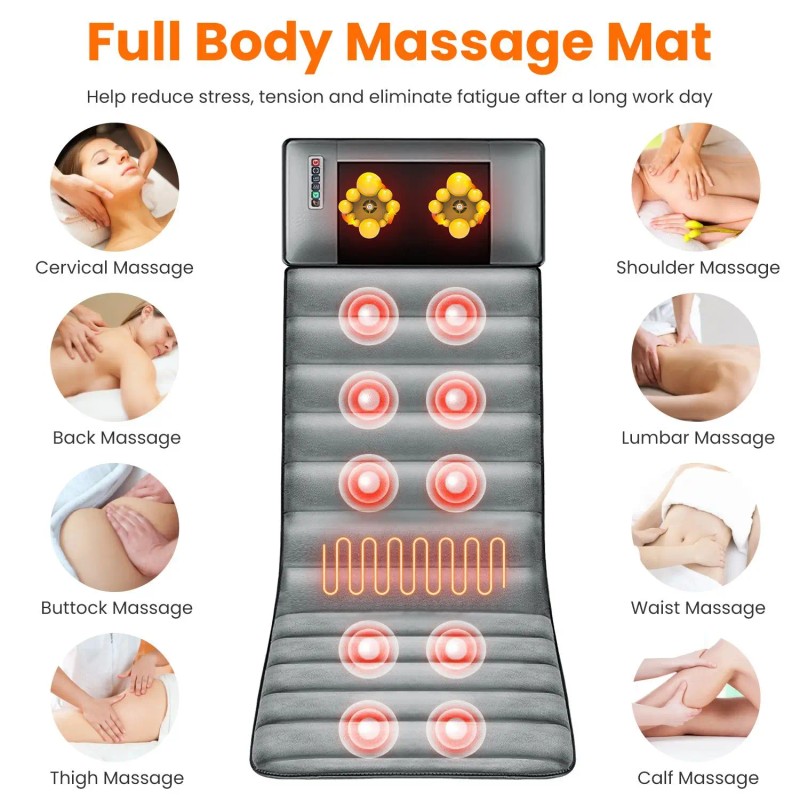 Full Body Electric Heat Vibration Massage Pad Cushion Back &