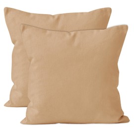 Encasa XO Cotton Throw Pillow Covers Set of 2 I 20x20 in (50x50 cm) - Light Beige I No Insert I Plain Square Pillowcases I Machine Washable | Indoor Use Only