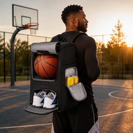 45L Basketball Backpack for Sports – Large Gear Bag with Ball Holder, Shoe Compartment & Wet/Dry Storage for Gym and Travel