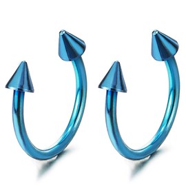 Pair Blue Spike Arrow Huggie Hinged Earrings, Half Circle, for Men Women, Screw Back(CA)