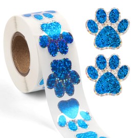 500pcs Dog Paw Print Stickers, 1 Inch Self-Adhesive Paw Print Sticker Puppy Paw Prints Stickers for Envelope Seals Mailing Office Room Party Decoration (Blue)