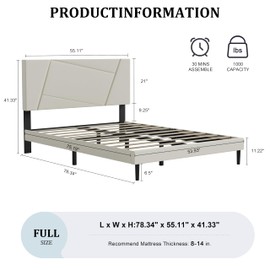 IOILORI Full Size Bed Frame, Full Platform Bed Frame with Velvet Upholstered Headboard, Geometric, Sturdy Frame and Wooden Slats, Noiseless, No Box Spring Required, Easy to Assemble，Black