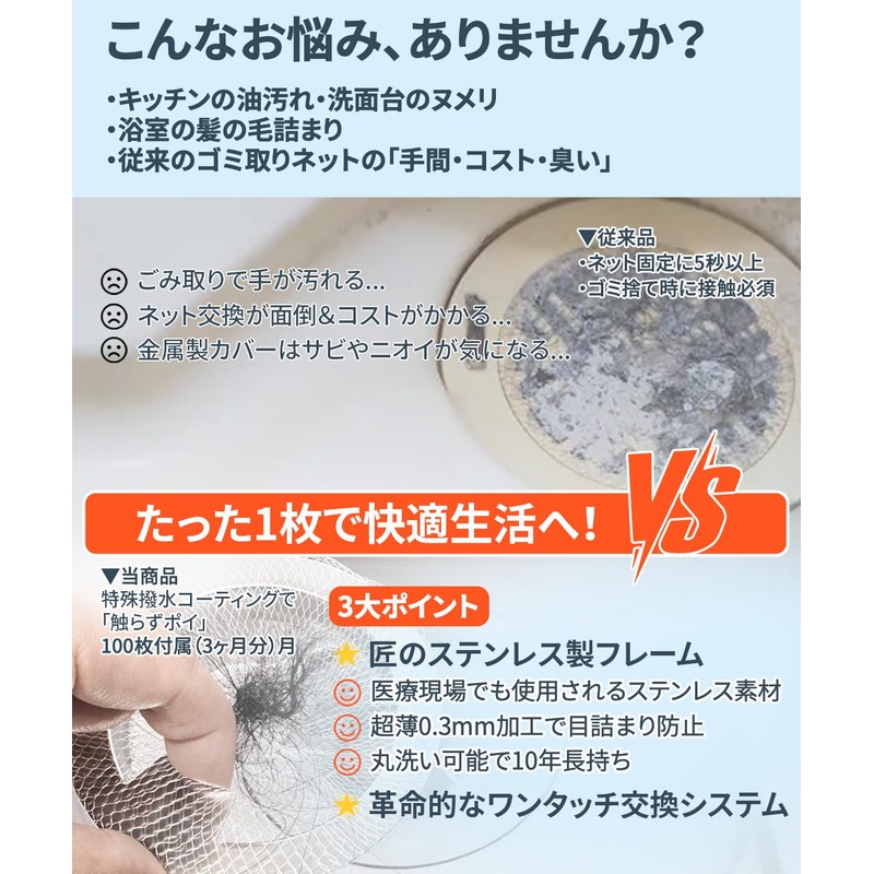 HARUMARU Drain Net Holder, Bath, Hair Catcher, Stainless Steel, Hair