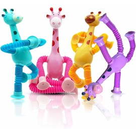 ZYJXLY 4 Piezas Jirafa Juguetes sensoriales, Tubo sensorial niño Juguetes de Viaje, Attachable y retráctil, aliviar la atención de los niños Trastorno de Déficit de Autismo Ansiedad (Jirafas)