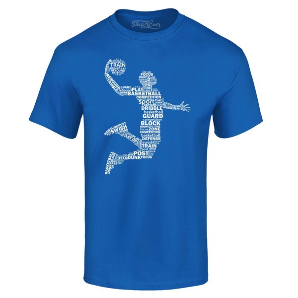 shop4ever Basketball Player Dunk Silhouette Word Cloud T-Shirt Small Royal Blue 0