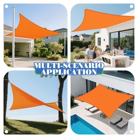 ECOOPTS 12'x12' HDPE Sun Shade Sail Rectangle Canopy Shades for Outdoor Patio Pergola Cover Blockage 95% UV Resistant(Orange)