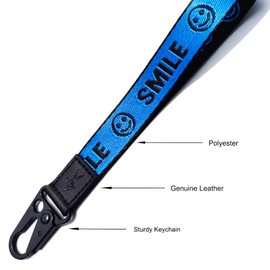 TOOLIN Hand Wrist Lanyard for Keys, Cool Wrist Lanyard Strap with Genuine Leather, Key Chain Holder for Women/Men, Smile Blue