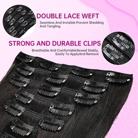 Clip in Hair Extensions Real Human Hair 120g 7pcs Seamless Invisible 100% Remy Human Hair Extensions Per Set with Double Weft #1B Natural Colour for Women Straight Hair 26inch