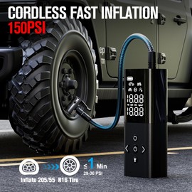 GOOLOO AP150 Tire Inflator Portable Air Compressor, 2X Faster 150PSI Cordless Air Pump for Car Tires with Auto-Shutoff, Portable Tire Pump with Digital Pressure Gauge for Car, Motorcycle,Bike, Ball