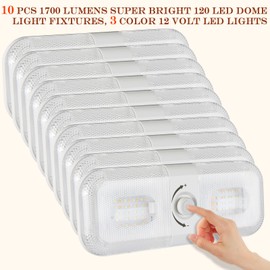 Retisee 10 Pcs RV Lights Interior 1700LM, 3 Color 12V RV LED Dome Lights Ceiling Double Lights Fixture with ON/OFF for Camper/Car/Trailer/Boat, 2700-6700K