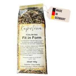 Kapulina Herbal Tea Fit in Shape - Loose Tea with Lemongrass, Mate, Mint & Guarana - Lemon Flavour - 100 g Flavoured Herb Blend - Gift Idea - Made in Germany