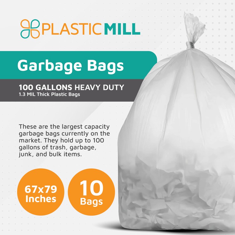 PlasticMill Heavy Duty Trash Bags - Clear Garbage Bags -