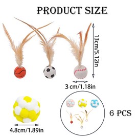 KxrTpx Cat Balls, Feather Ball Cat Toy And Bouncy Balls Set, 3 Interactive Cat Ball Toys With Feathers + 3 Bell, Soft Feather Bouncy Cat Toy For Indoor & Outdoor Play(13 X 3 Cm / 5.1 X 1.18 In)