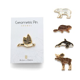 ALPHA and OMEGA - Canadian Symbol Animals Geometric Enamel Pin Gift Set (Pack of 5), Wildlife Watcher Gift, Lapel Backpack Pin