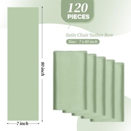 YMHPRIDE 120 PCS Sage Green Satin Chair Sashes,Ties Bows Designed Chair Sashes for Wedding Party Baby Shower Banquet Restaurant Hotel Folding Chairs Decoration(Sage Green,7x78 inch)
