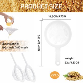 Pack of 2 Fine Sieves, 100/400 Mesh Sieve Fine Mesh, Kitchen Sieve Plastic, Fine Sieve with Handle, Nylon Sieve, Plastic Sieve, Multifunctional, for Filtering Juice, Milk, Soy Milk and Coffee