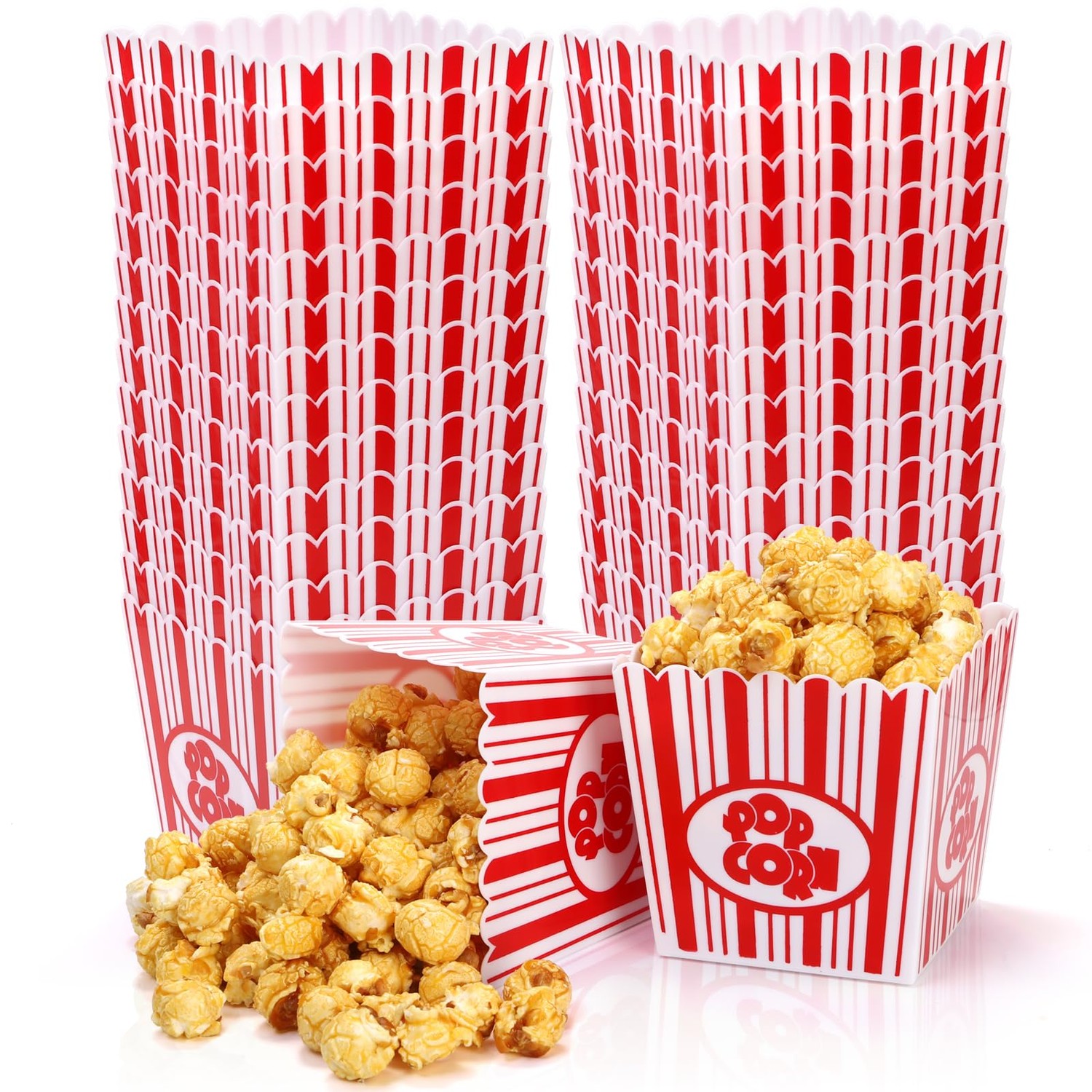 Tebery 30 Pack Plastic Open-Top Popcorn Boxes Reusable Popcorn ...
