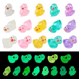 Bestewelry 56pcs 14 Styles Luminous Resin Duck Ornaments Colorful 3D Cute Animals Figurine Small Glow in The Dark Duck Figure Bulk for Micro Landscape Garden Home Party Dollhouse Decor