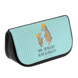Mr. & Mrs. Panda Bears with Hat Cosmetic Bag, turquoise, Hand Drawn
