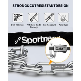 Sportneer Bike Lock: 8mm Thick High Security Anti Theft Bike Chain Lock with 2 Keys- 3.2/4ft Long Heavy Duty Anti-Cut Bicycle Lock for Bike, Motorcycle, Bicycle, Door, Gate, Fence, Grill