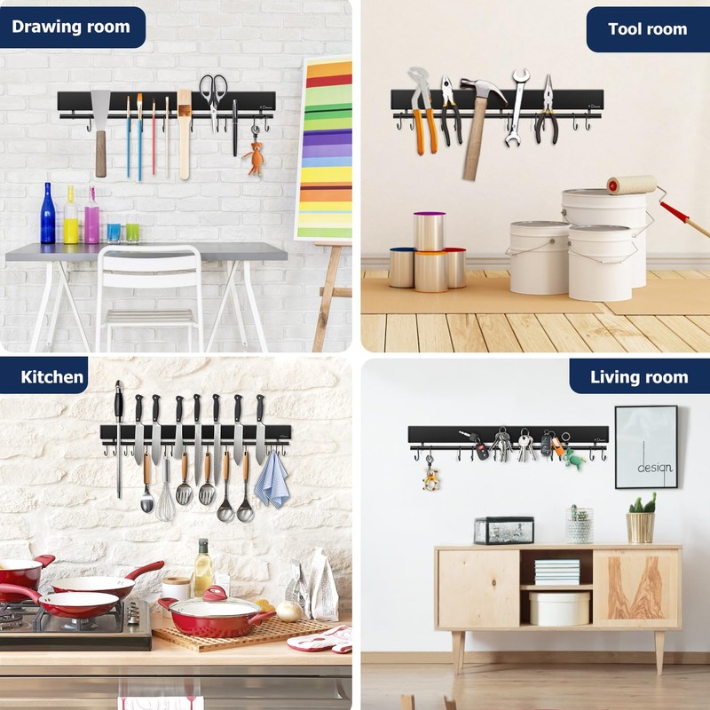 Dmore magnetic knife holder for wall—with 15 hooks, No Drilling