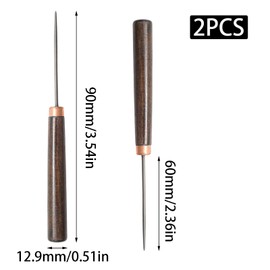 Yinluluna 2Pcs Scratch Awl Tool, Wooden Handle Slender Awl for Leather Craft Repair, Punching Stitching and Sewing