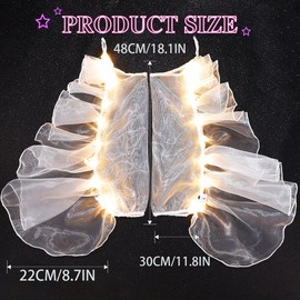 GEMILY Tulle Fingerless Gloves Sparkle Sheer Long Gloves Puffy Light up Party Gloves Adjustable Cosplay Gloves for Women and Girls(white-LED)